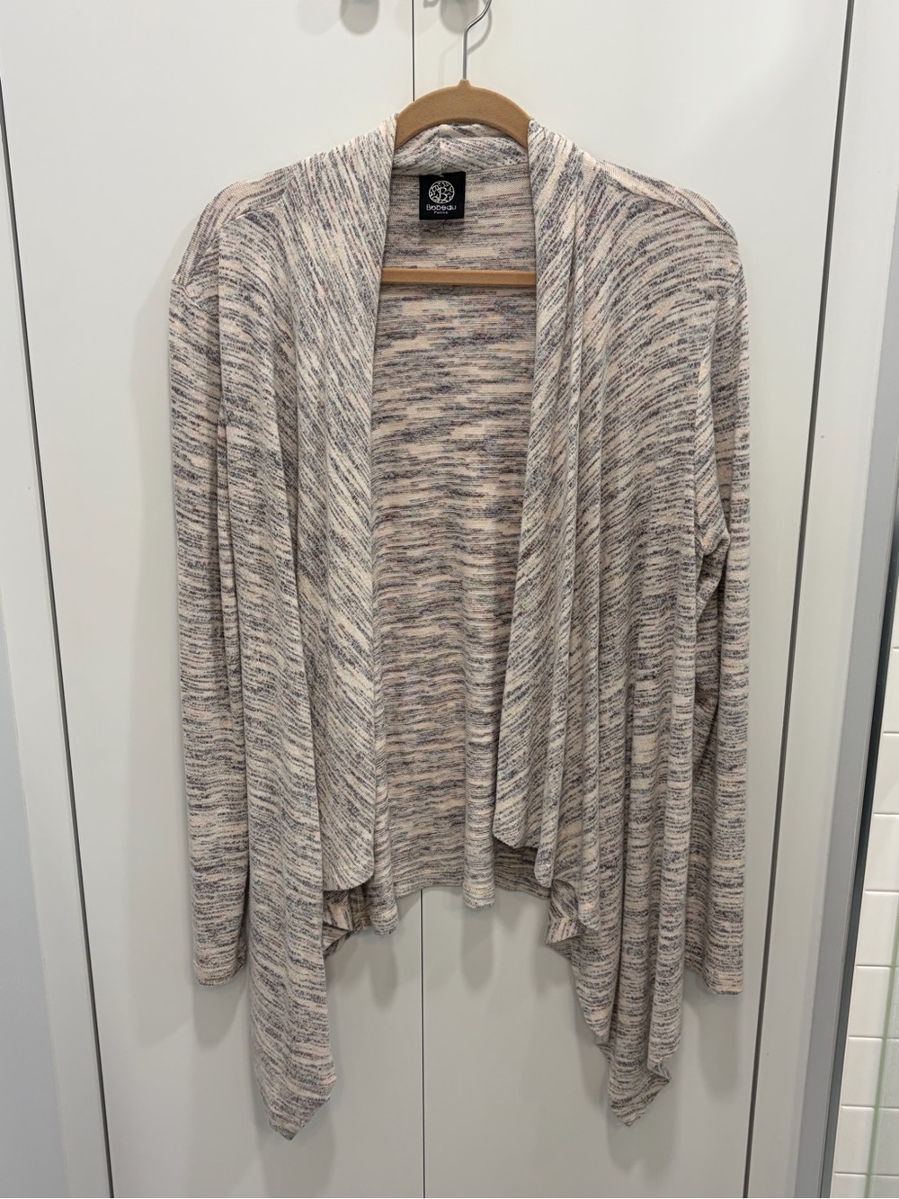bobeau Marled Open-Front Cardigan in Beige and Light Mocha